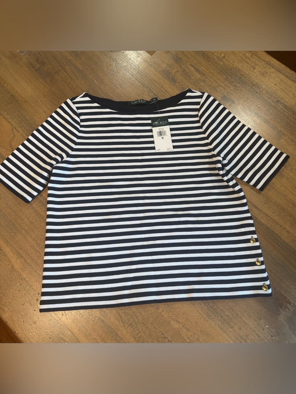 Ralph Lauren Navy and White Striped Boatneck Short Sleeve Top